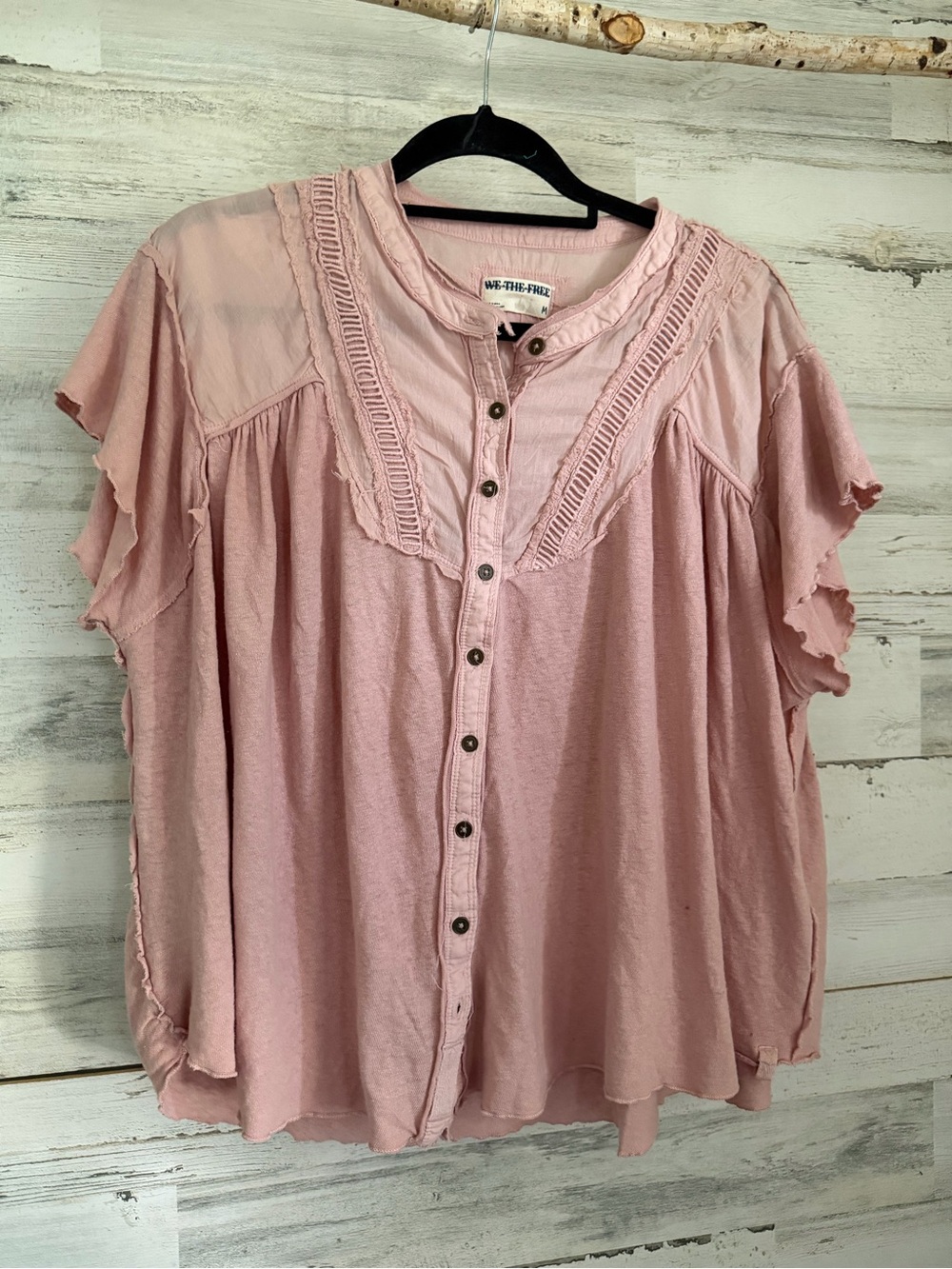 We the Free Free People Blush Pink Button-Front Ruffle Sleeve Top